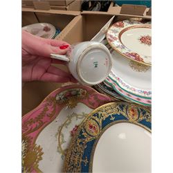 19th century and later ceramics, including cabinet plates, together with Continental vases, Copeland cups and other ceramics, in three boxes