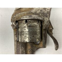 19th century 7mm six-shot pin-fire revolver, with folding trigger, two-piece ebonised grip and ejector rod in butt L17cm