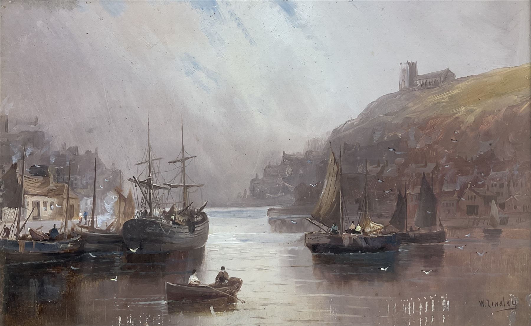 Walter Linsley Meegan (British c1860-1944): Whitby, oil on board signed 25cm x 40cm