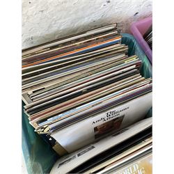 ‘The Early Breakfast’, 19th century hand coloured engraving in Hogarth type frame, vinyl LPs, reproduction silhouettes, two pairs of leather ice skates and tea set depicting a Japanese landscape