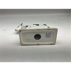 Six Rye Pottery figures, comprising, jumping fox, squirrel upon a branch, billy goat, bull, chicken and cockerel  