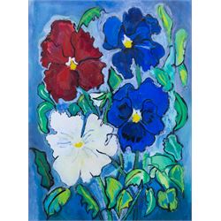 Clodagh McGuinness (Irish Contemporary): Still Life of Flowers, three large mixed media works variously signed, two 70cm x 52cm, smaller example 54cm x 40cm (3)