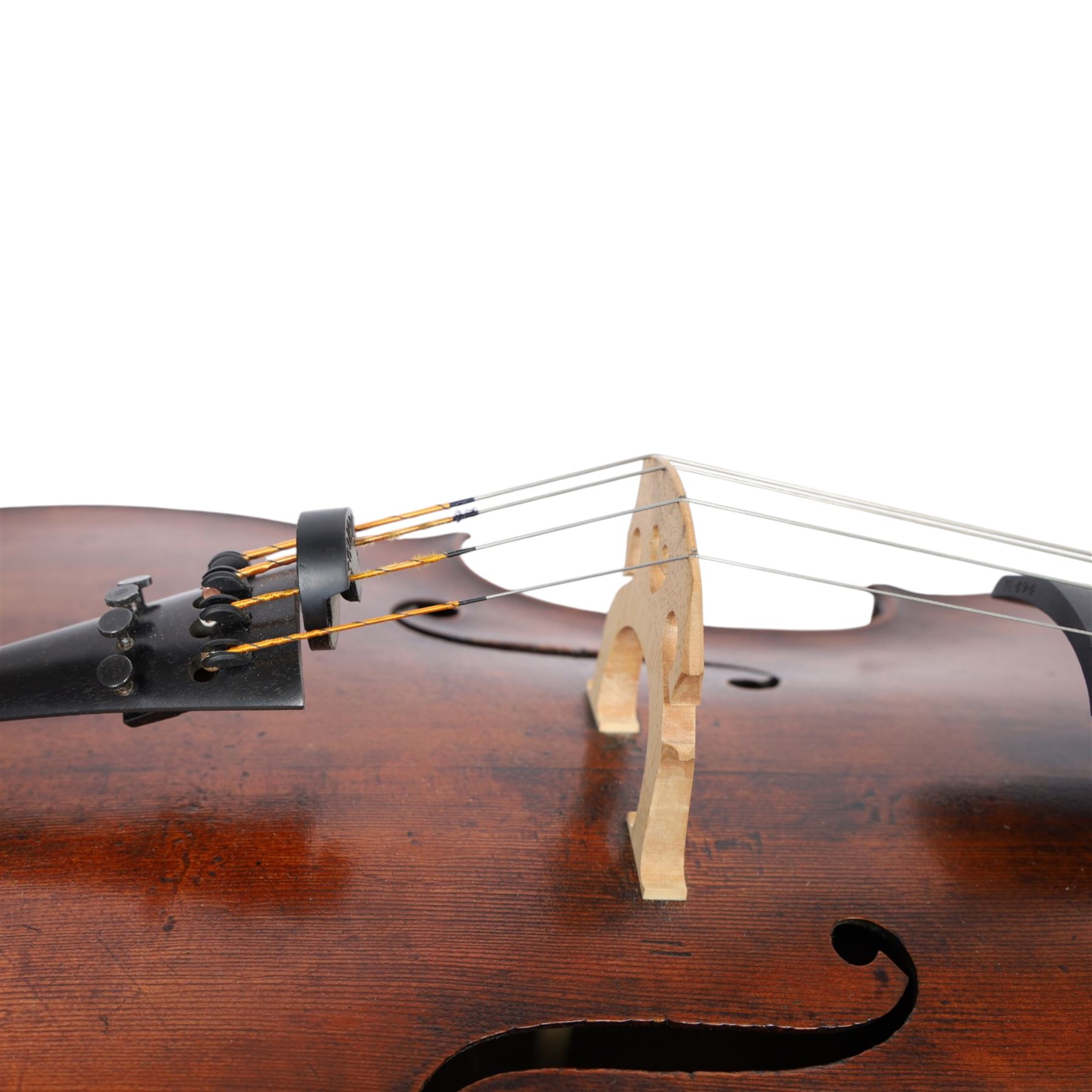 Early 19th century English cello by Samuel Gilkes of London, circa 1820, with two piece back and pine table finished in a golden brown varnish, certificate of authenticity from D.R Hill & Son, Buckinghamshire, numbered H494 in their records, in Hiscox hard case, with two horse hair cello bows, the first an English example stamped Ferranda Millars Liverpool, the second a German example stamped R. Paesold, both with ebonised mother of pearl/abalone frogs and ivory tip plates
This item has been registered for sale under Section 10 of the APHA Ivory Act