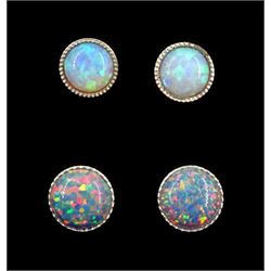 Two pairs of silver opal stud earrings