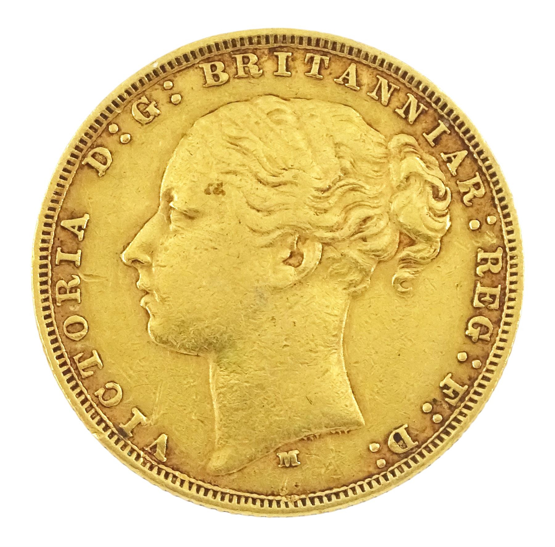 Queen Victoria 1881 gold full sovereign coin, Melbourne mint