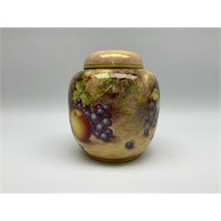 Mid/late 20th century Royal Worcester ginger jar and cover decorated by John Freeman, hand painted with a still life of fruit upon a mossy ground, signed Freeman, with black printed mark beneath and painted shape number 2826, H17.5cm