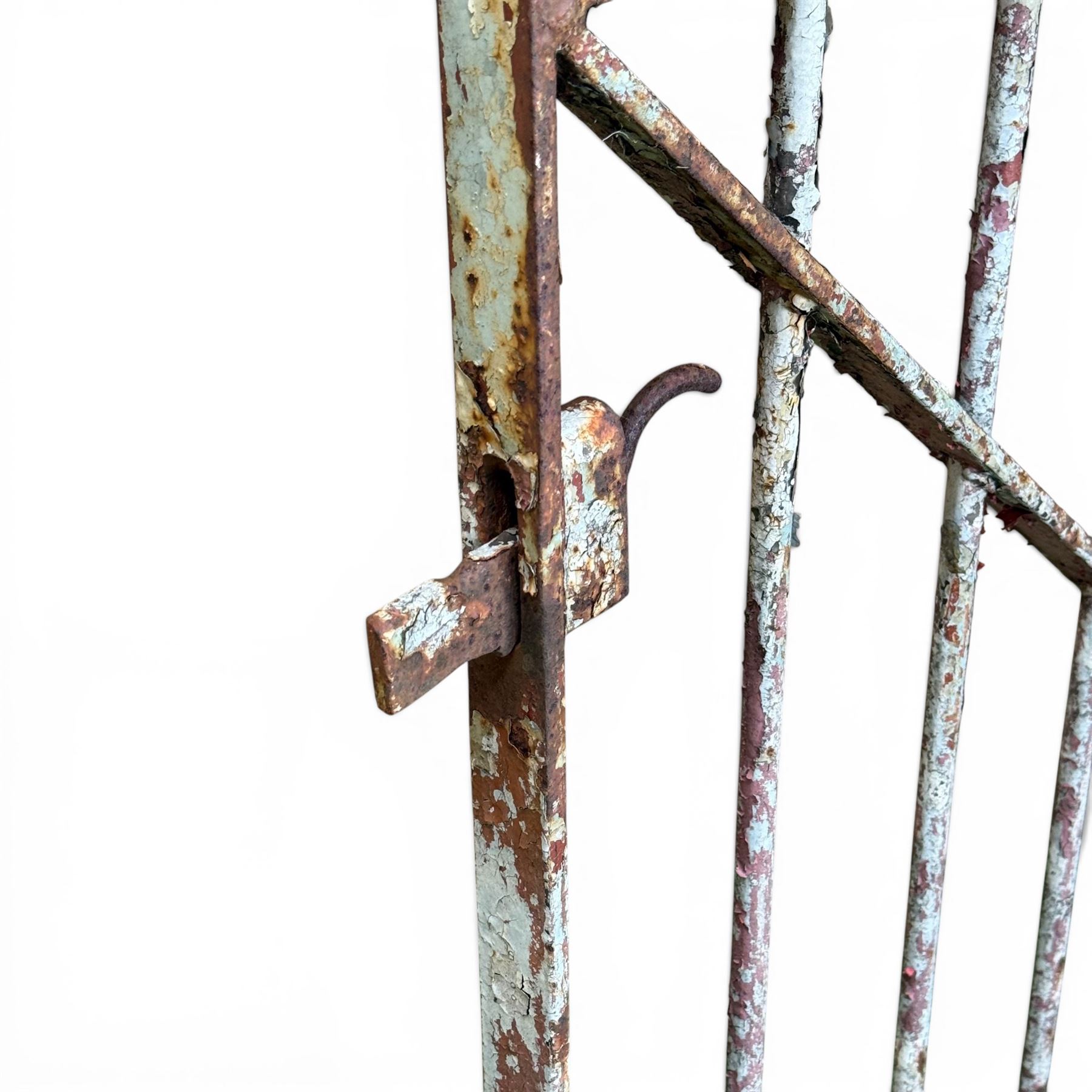 19th century wrought iron hand gate, with hinge loops and latch, in rustic white finish