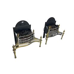 Pair 19th century design electric fires, garland cresting rail decoration, outswept pierced guard with gilt metal urn finials