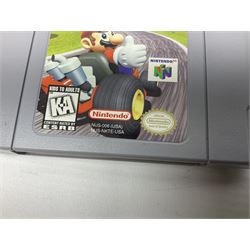 Nintendo - six American version Nintendo 64 games comprising Super Mario 64, Mario Kart, Mario Golf, GoldenEye 007, Star Wars Episode I Racer and Top Gear Rally, all in original boxes and most with instruction manuals; with ToySite ‘Bowser’ bobble head figure (7)