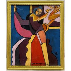 Circle of Natalia Goncharova (Russian 1881-1962): 'Un Danseur', oil on panel with initials N.g. and Cyrillic monogram 31cm x 25cm