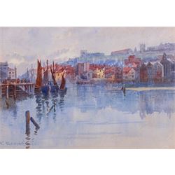 Frank Rousse (British fl.1897-1917): Whitby Harbour, watercolour signed and dated '45, 23cm x 33cm 