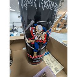 Pair of men's Adidas Samba trainers, Iron Maiden Trooper Beer, three DeAgostini Jaguar E Type magazines and a collection of costume jewellery