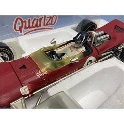 Four Quartzo/A-Model 1:18 scale die-cast racing cars - Lotus 72D 'JPS' Winner British G.P. 72 Emerson Fittipaldi; Lotus 49 Winner British G.P. 67 Jim Clark; Lotus 49B U.S.A. G.P. 68 Mario Andretti; and Lotus 49B Winner Monaco G.P. 68 Graham Hill; all boxed (4)