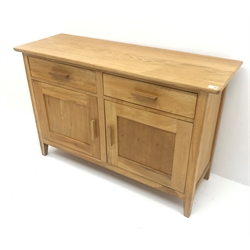  Light oak sideboard/dresser, two drawers above two cupboards, stile end supports, W125cm, H80cm, D43cm  