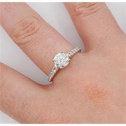 18ct white gold single stone round brilliant cut diamond ring, with diamond set shoulders, hallmarked, principal diamond approx 1.00 carat