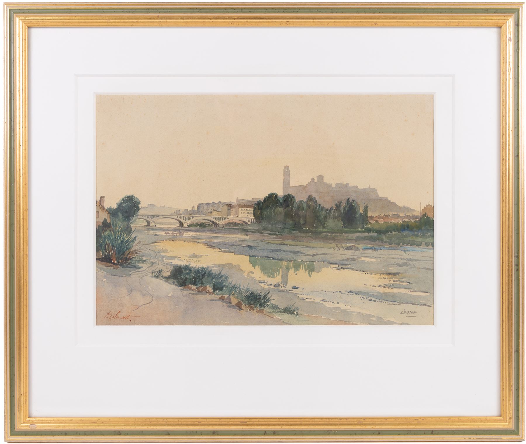 James Mudd (British 1821-1906): 'Leasowe Lighthouse New Brighton', watercolour signed and titled in pencil, 25cm x 35cm; Douglas Ian Smart (British 1879-1970): 'Lerida' Spain, watercolour signed and titled 25cm x 36cm (2)