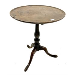 19th century mahogany tripod wine table, turned column on serpentine supports