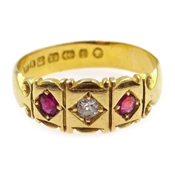  Victorian 22ct gold ruby and diamond ring, Birmingham 1883, makers mark H A  