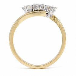 18ct gold diamond crossover ring, set with three round brilliant cut diamonds, hallmarked, total diamond weight 0.50 carat