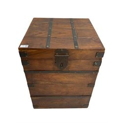 Hardwood metal bound hinged trunk (45cm x 45cm, H60), and an oak dome top box