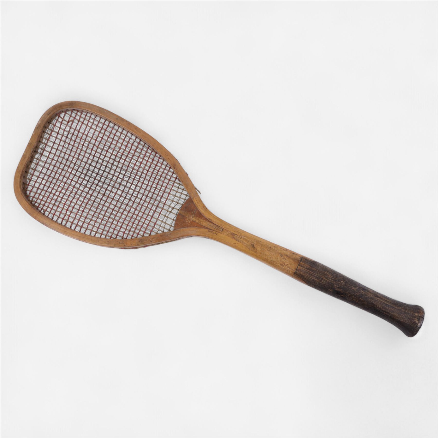 Late Victorian George Bussey & Co. London 'The Victor' flat topped tennis racket, inscribed Victor, G.Bussey London and R. J. Ward Gt. Yarmouth verso, H69cm