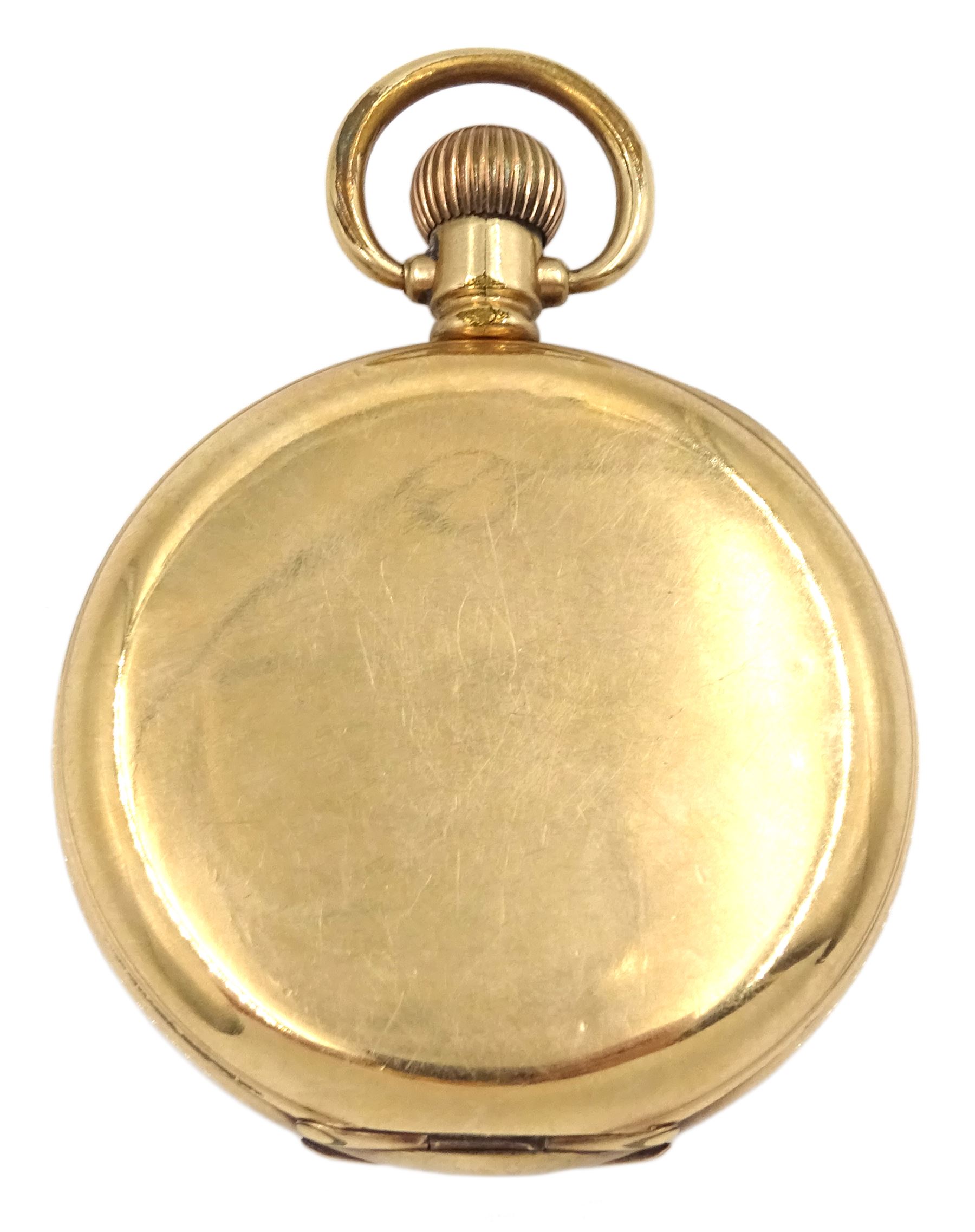 Early 20th century gold-plated full hunter 15 jewels keyless Preston Junior presentation pocket watch by Waltham, made for Preston Ltd, Boton, No. 22323684, white enamel dial with Roman numerals, the case monogrammed A G