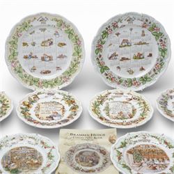 Collection of Royal Doulton Brambly Hedge wares, comprising two calendar plates, 2002 and 2003, four recipe plates 'Strawberry Shortcake' 'Apple Pie' 'Mushroom Tart' and 'Crystalized Violets', six Midwinter plates and four season plates (16)