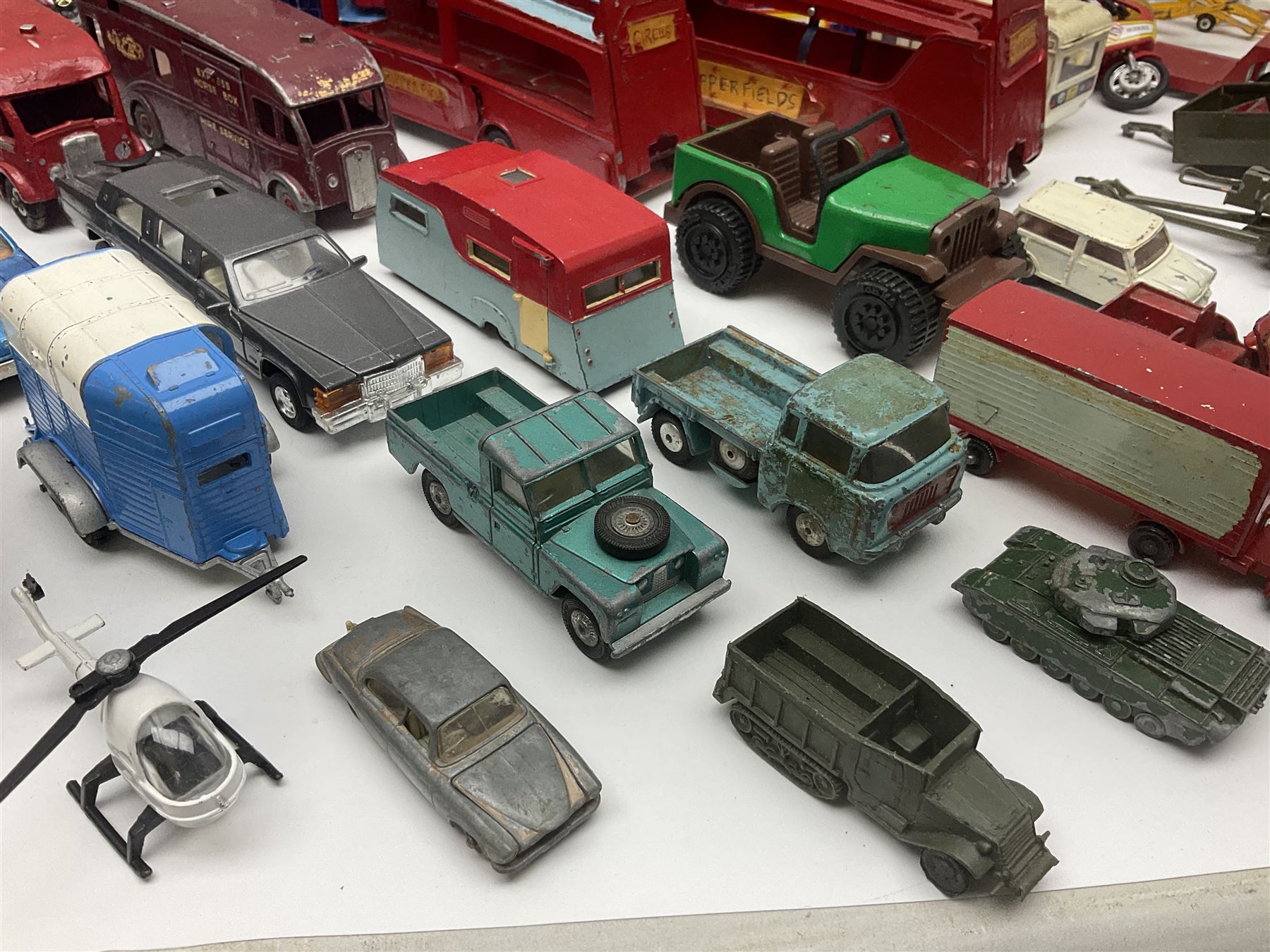 Various makers - Matchbox Superkings Snorkel Fire-Engine No.K-39 and King Size Scammell Tipper Truck No.K-19; both boxed; and large quantity of unboxed, playworn and repainted models by Dinky, Corgi, Lesney, EFE, Micromachines etc