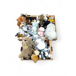 Collection of teddy bears and soft toys, including Gund dog, Maple Leaf bears, etc