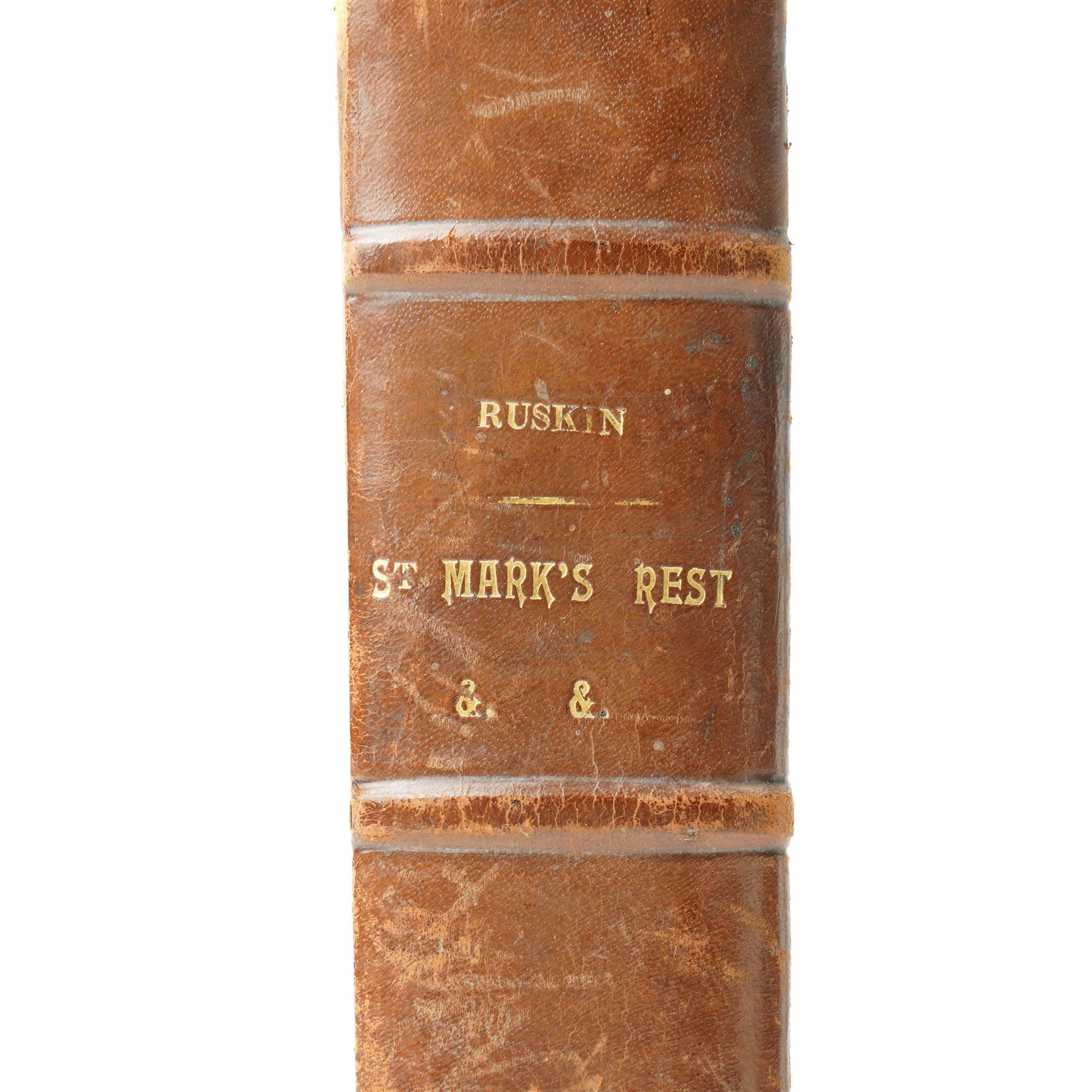 Ruskin, John - Four volumes bound as one 'St Marks Rest', 'The Poetry of Architecture', 'Giotto and his works in Padua' and 'The Element of Drawing' publishe by United States Book Company , marbled end papers bound in full tooled leather with silvered metal clasp