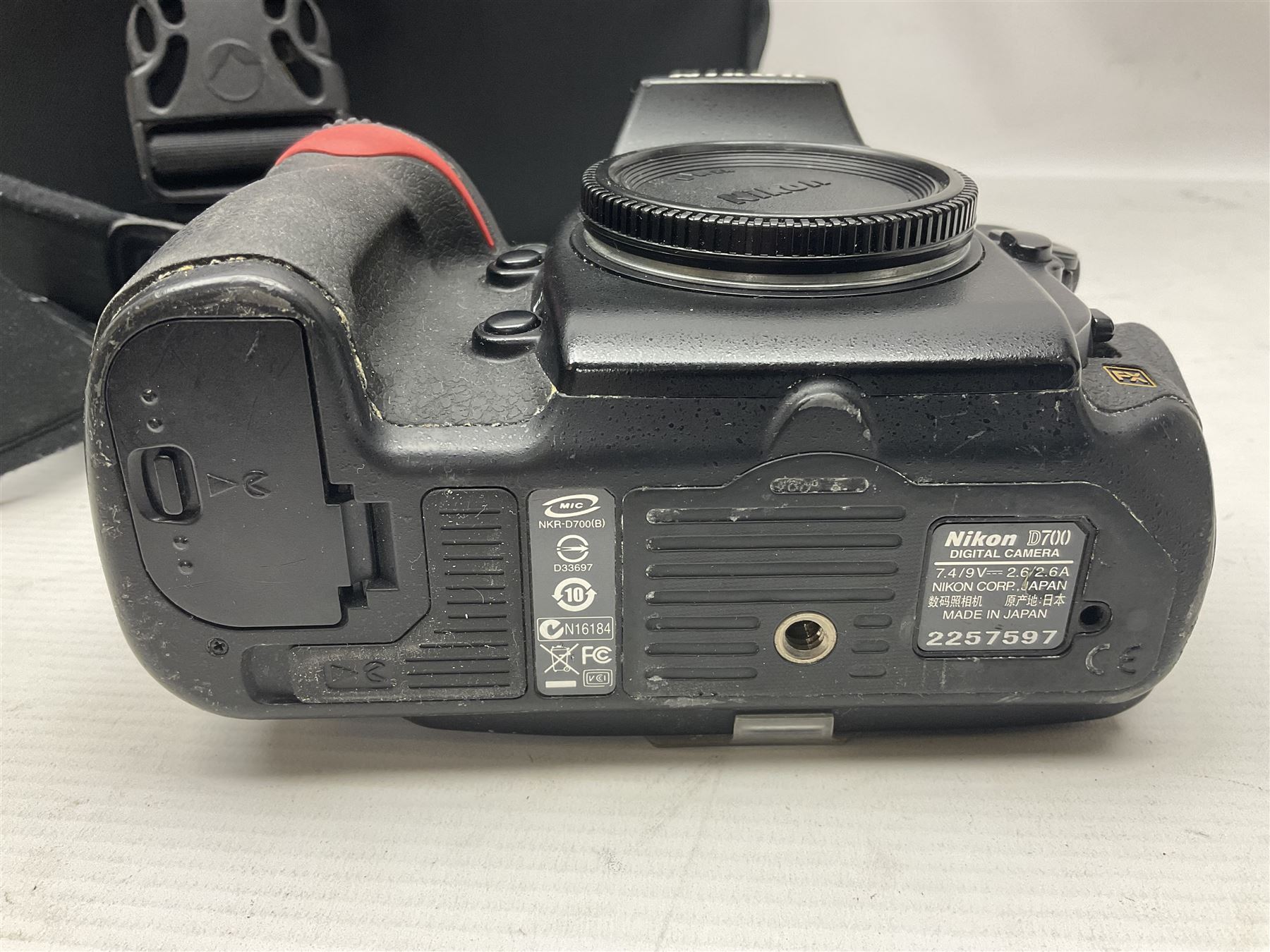 Nikon D700 camera body, serial no 2257597, with Lowepro camera bag