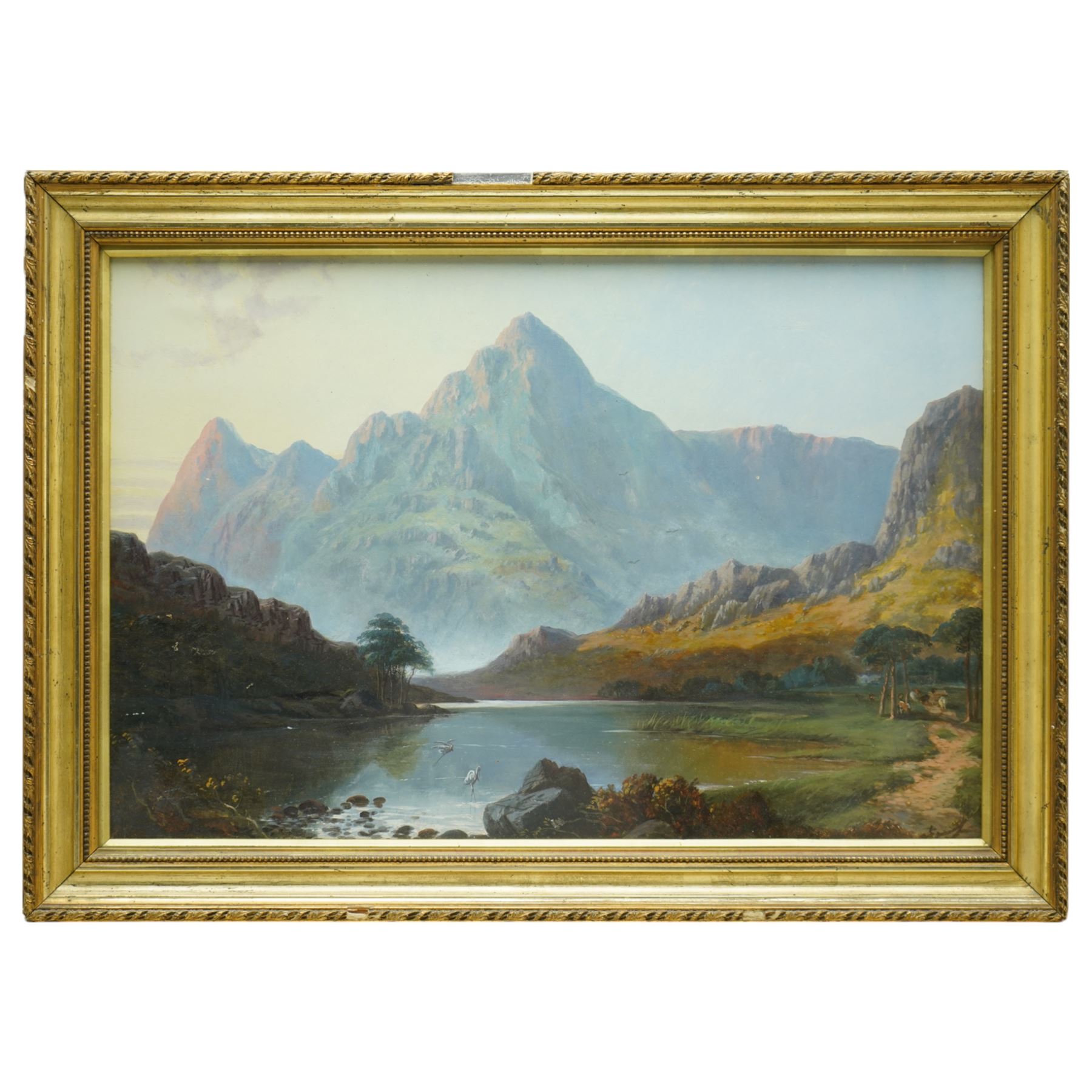 Continental School (British Early 20th century): Mountainous Lake Landscape with Sheep, oil on board unsigned 34cm x 52cm