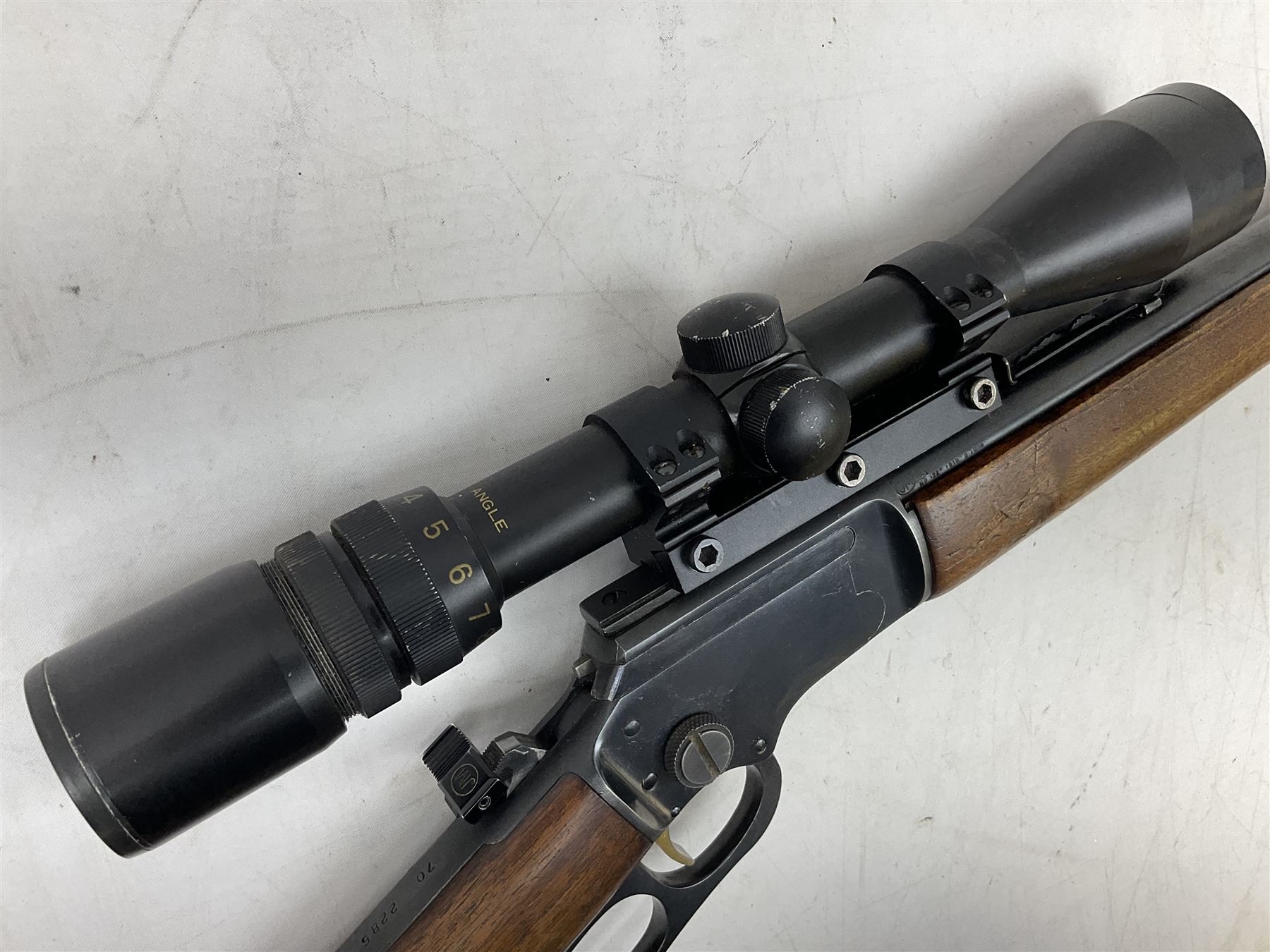 Marlin Model 39A Mountie .22 rim-fire rifle with 51.5cm barrel and under lever action with Bisley 3-9 x 40 variable scope L93cm overall SECTION 1 FIRE-ARMS CERTIFICATE REQUIRED