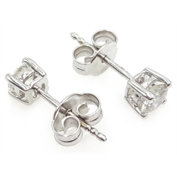  Pair of 18ct white gold, round brilliant cut diamond stud ear-rings, stamped 750, diamonds 0.64ct   