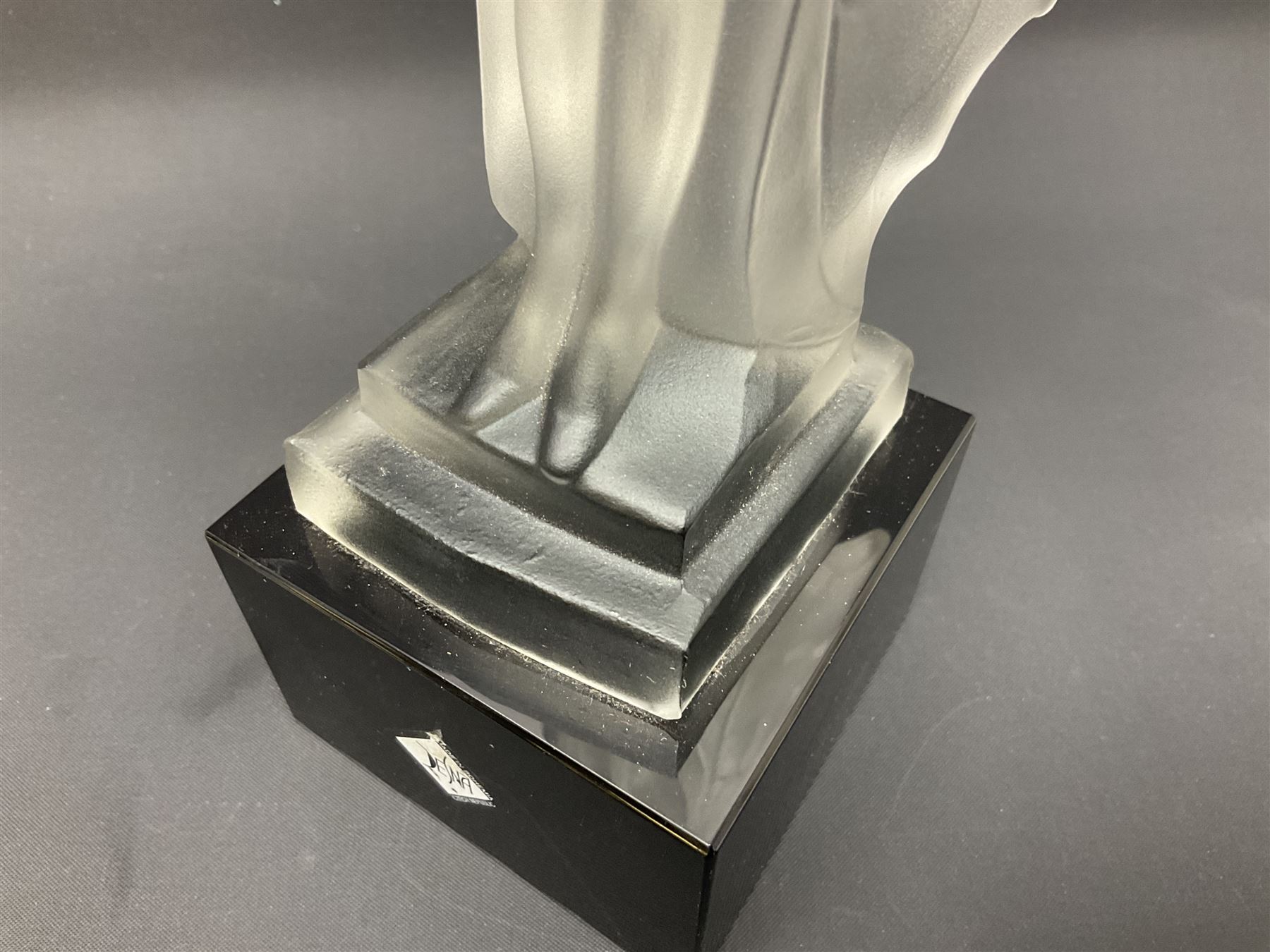 Desna night butterfly frosted glass figure, on polished black square base, H25cm