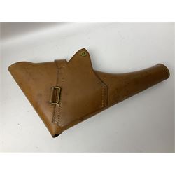 British Army General Staff officer's peaked cap by Herbert Johnson London in Moss Bros. delivery box; two officer's Sam Browne leather belts; leather pistol holster and sword hanger; pair of leather gloves and pair of spurs