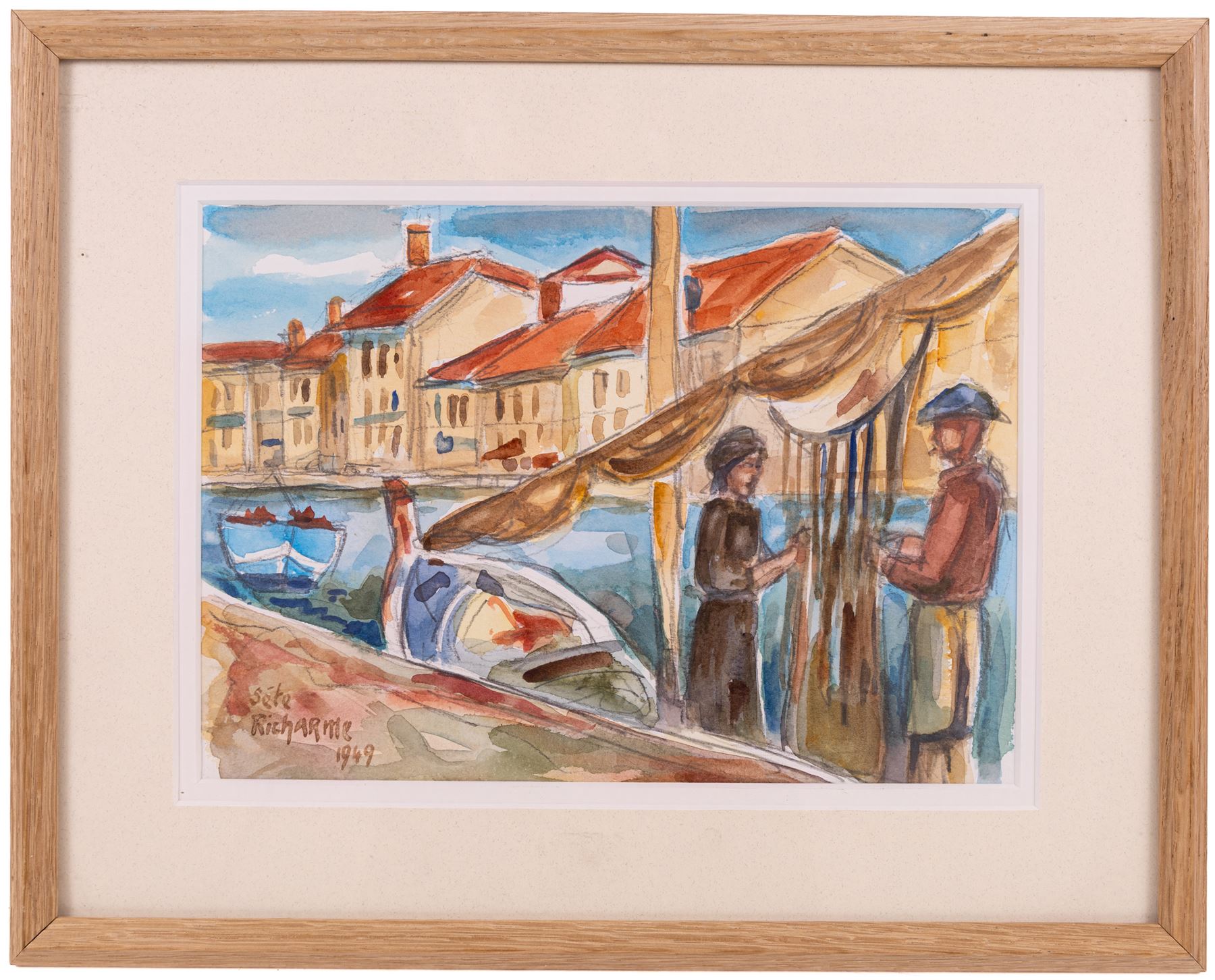 Colette Richarme (French 1904-1991): 'Sete', watercolour signed titled and dated 1949, 20cm x 27.5cm