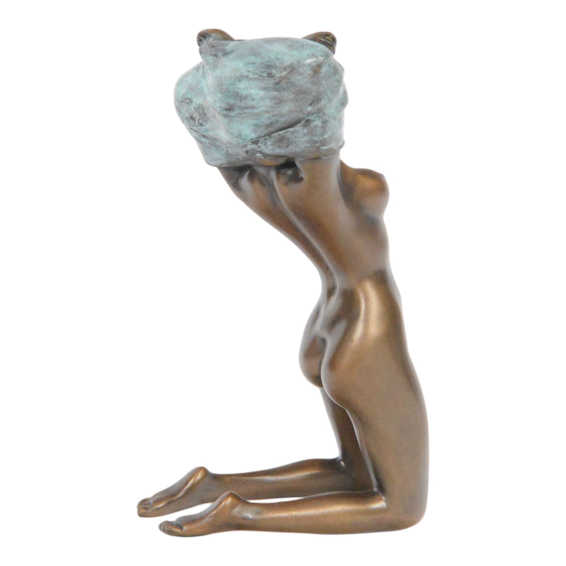 After Miguel Fernando Lopez bronze nude, modelled as a kneeling woman, signed Milo, H19cm 