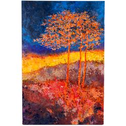 Ann Lamb (British 1955-): Trees Aglow, mixed media on canvas signed 76cm x 51cm (unframed)