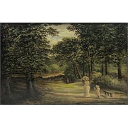 English School (19th century): Parkland Landscape with Figures, oil on canvas unsigned 29cm x 44cm 
