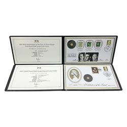 Two 2021 Tristan da Cunha miniature gold proof coin covers, comprising '85th Anniversary of the Year of Three King's' and 'Laurel', both in Harrington and Byrne folders