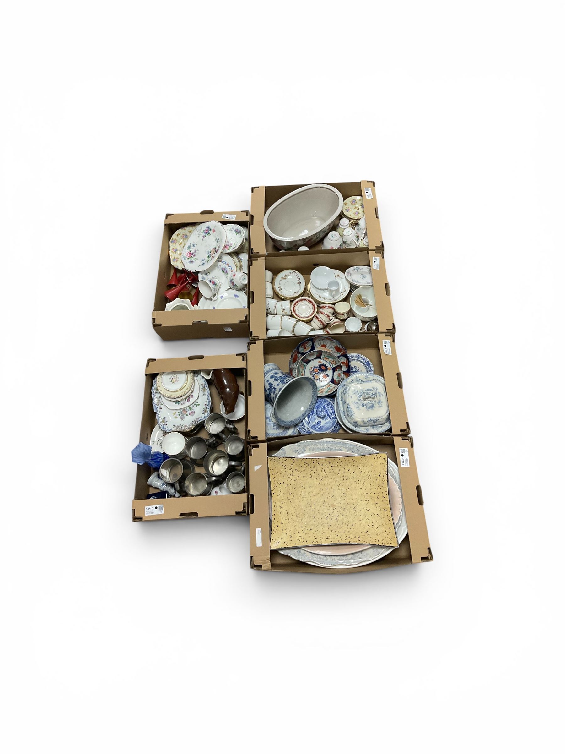 Crown Staffordshire teacups and saucers, together with large planter decorated with flowering sprigs and other collectables 