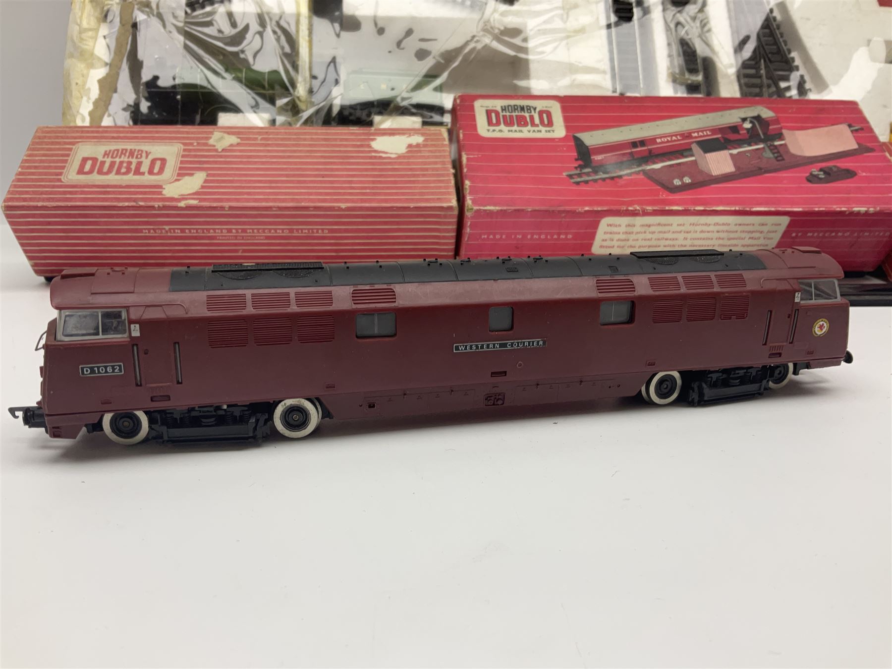 Hornby '00' gauge - LNER Heavy Goods Electric train Set with Class B12 4-6-0 locomotive No.8509, tender, seven wagons and accessories; boxed; Class 52 'Western' Diesel Hydraulic C-C locomotive 'Western Courier' No.D1062; Class 3F 'Jinty' 0-6-0 tank locomotive No.47606; and six goods wagons; two power controllers and oddments of track; all unboxed; together with Hornby Dublo TPO Mail Van Set with separate Line Side Apparatus and Junction Signals; all boxed