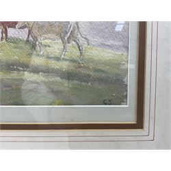 George Soper (British 1870-1942): Feeding the Cattle from the Wagon, watercolour signed with initials 25cm x 36cm
Provenance: from the Estate of George and Eileen Soper sale, Bonhams, 1992, stamped beneath mount verso.
