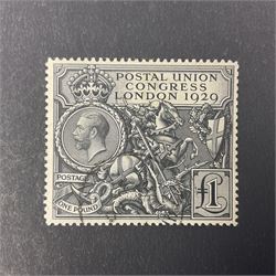 Great Britain King George V 1929 Postal Union Congress one pound stamp, used, previously mounted