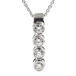  Four diamond bezel set, 18ct white gold pendant necklace, stamped 750  