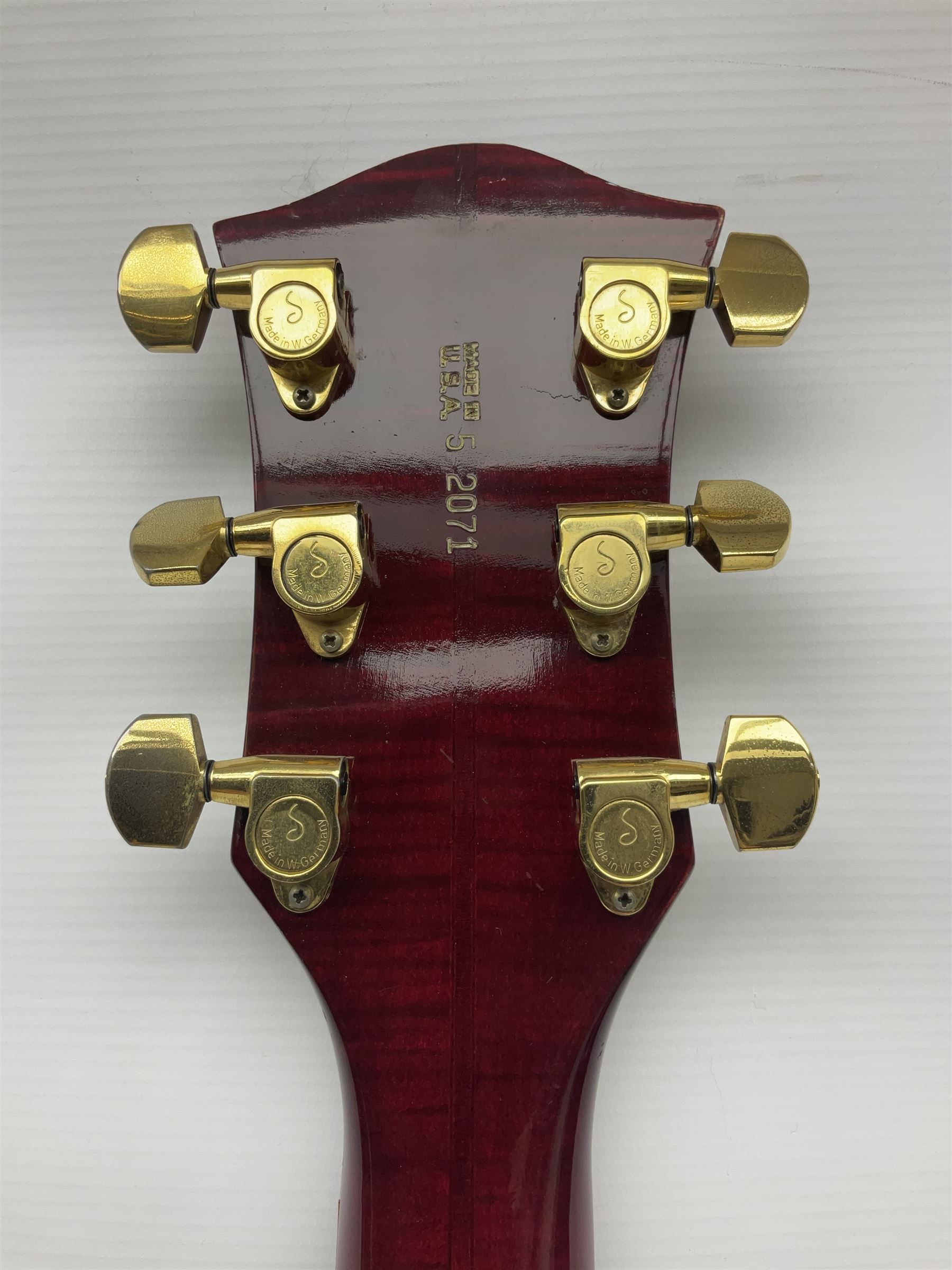 American Gretsch Super Chet semi-acoustic guitar, 1960s/70s, with 'pots' on scratch plate, serial no.5 2071, L111cm overall;  in original hard carrying case  