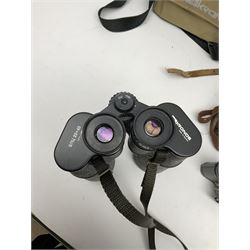  Russian Kronos binoculars 20x60, together with Farina 8x30 binoculars and two cameras, etc