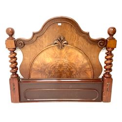 Victorian mahogany barley twist support headboard, shaped and moulded back, stile supports 