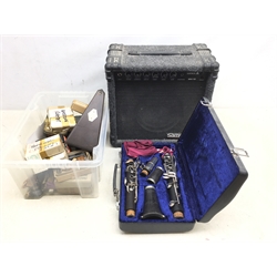 John Grey & Sons rosewood clarinet in Buffet fitted case, a Paquet metronome, qty of Bassoon and other instrument reeds and a Samick SM-10 amplifier  